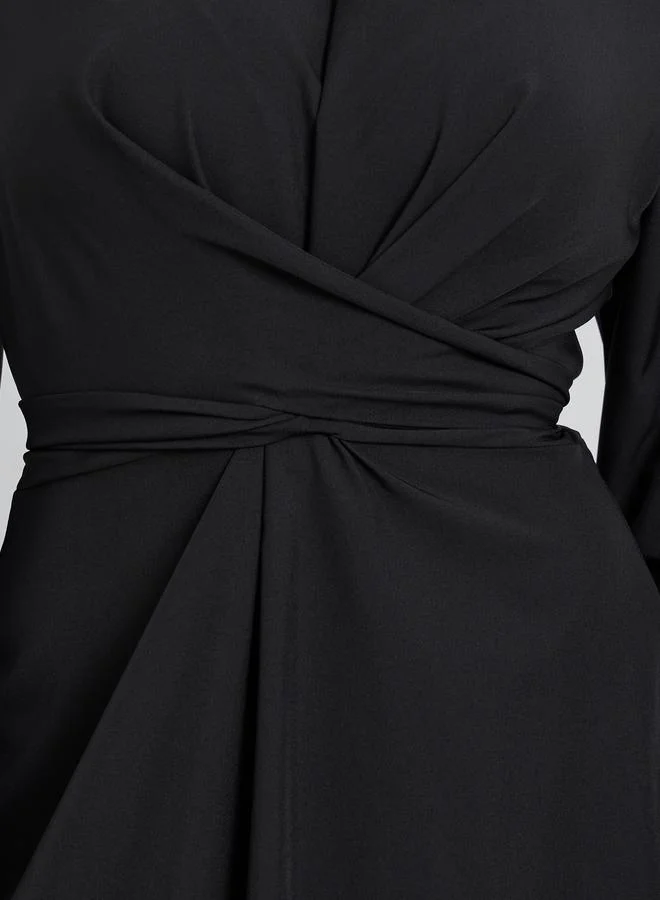Styli  Women Black A-Line Wrap Midi Dress for Women | Best Price UAE